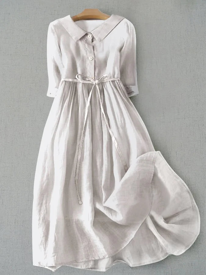Women's Cotton Linen Midi Dress - Timeless Summer Elegance