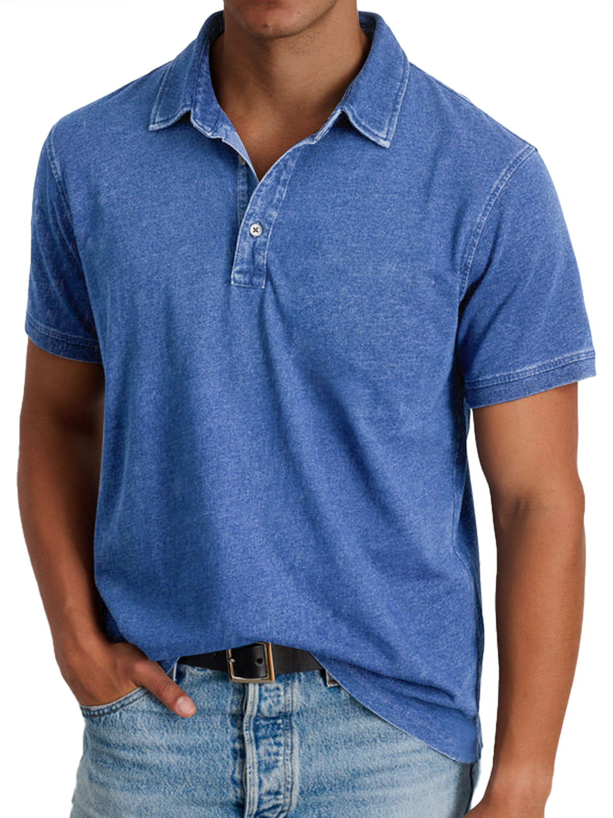 Men's Washed Polo Shirt with Classic Collar