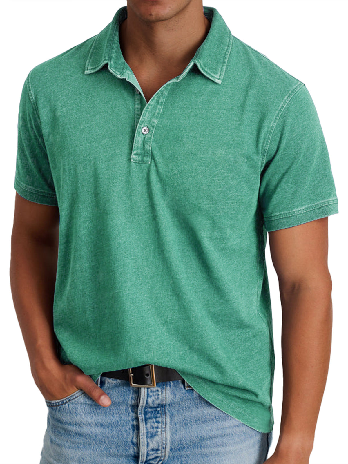 Men's Washed Polo Shirt with Classic Collar
