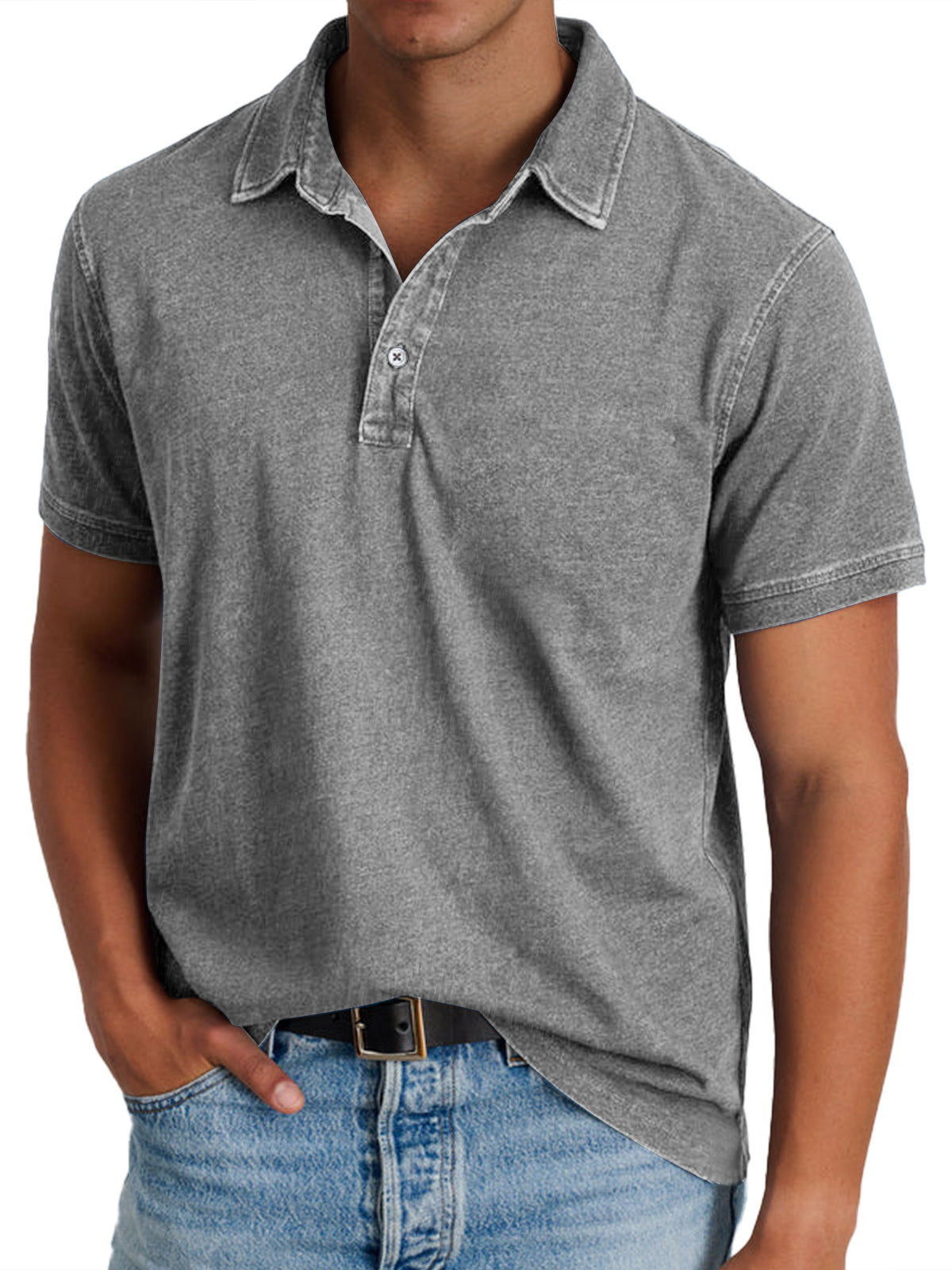 Men's Washed Polo Shirt with Classic Collar