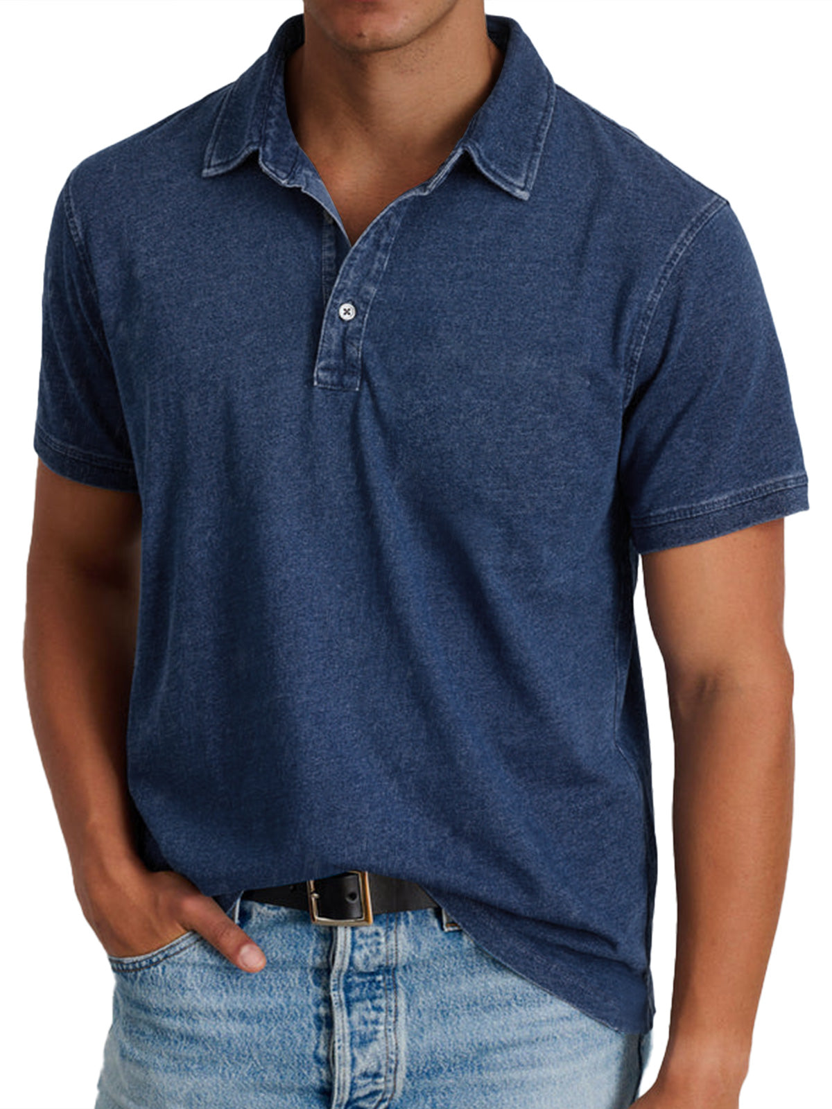 Men's Washed Polo Shirt with Classic Collar