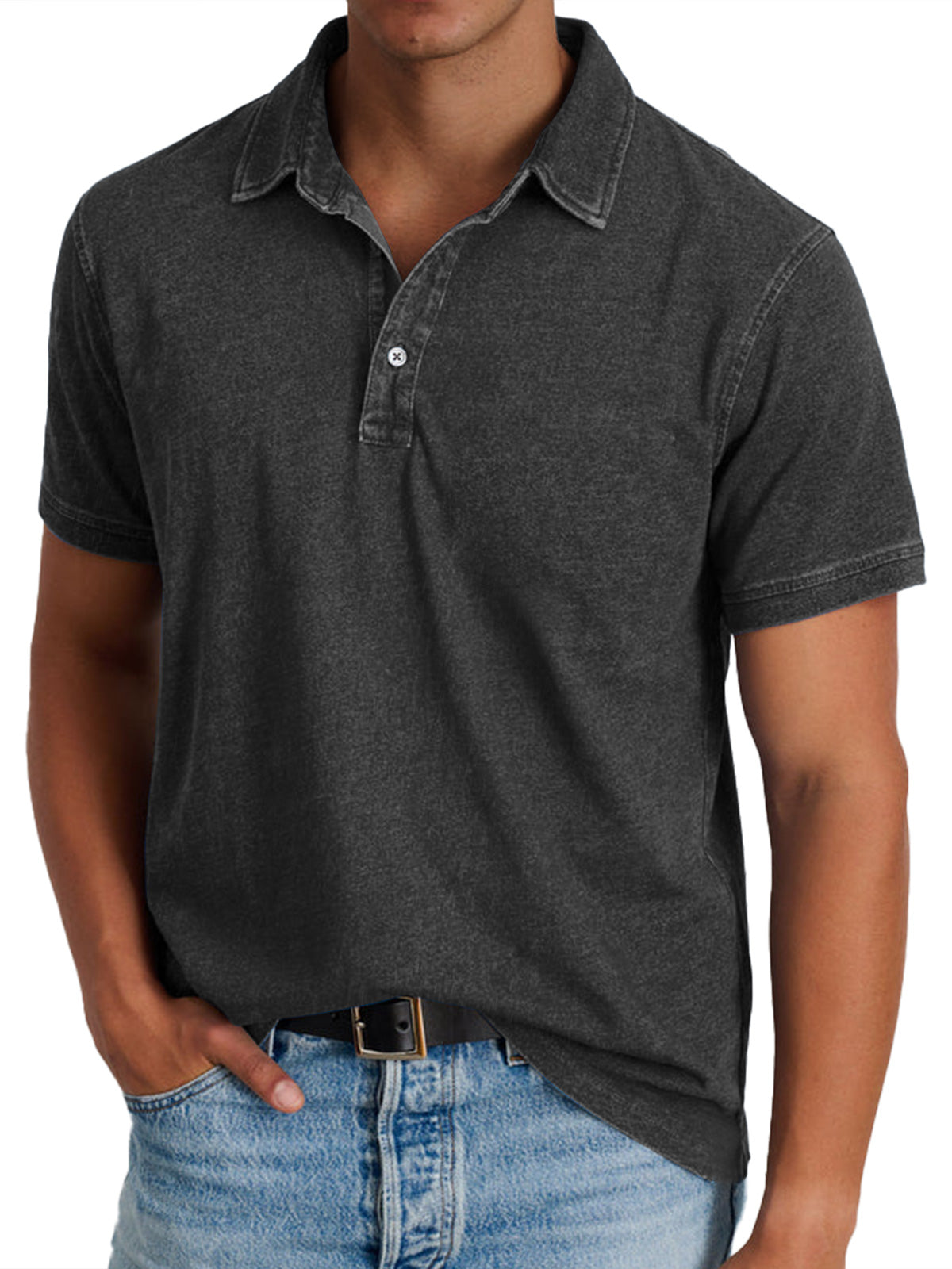 Men's Washed Polo Shirt with Classic Collar
