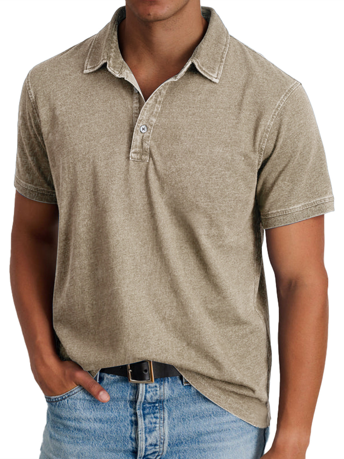 Men's Washed Polo Shirt with Classic Collar