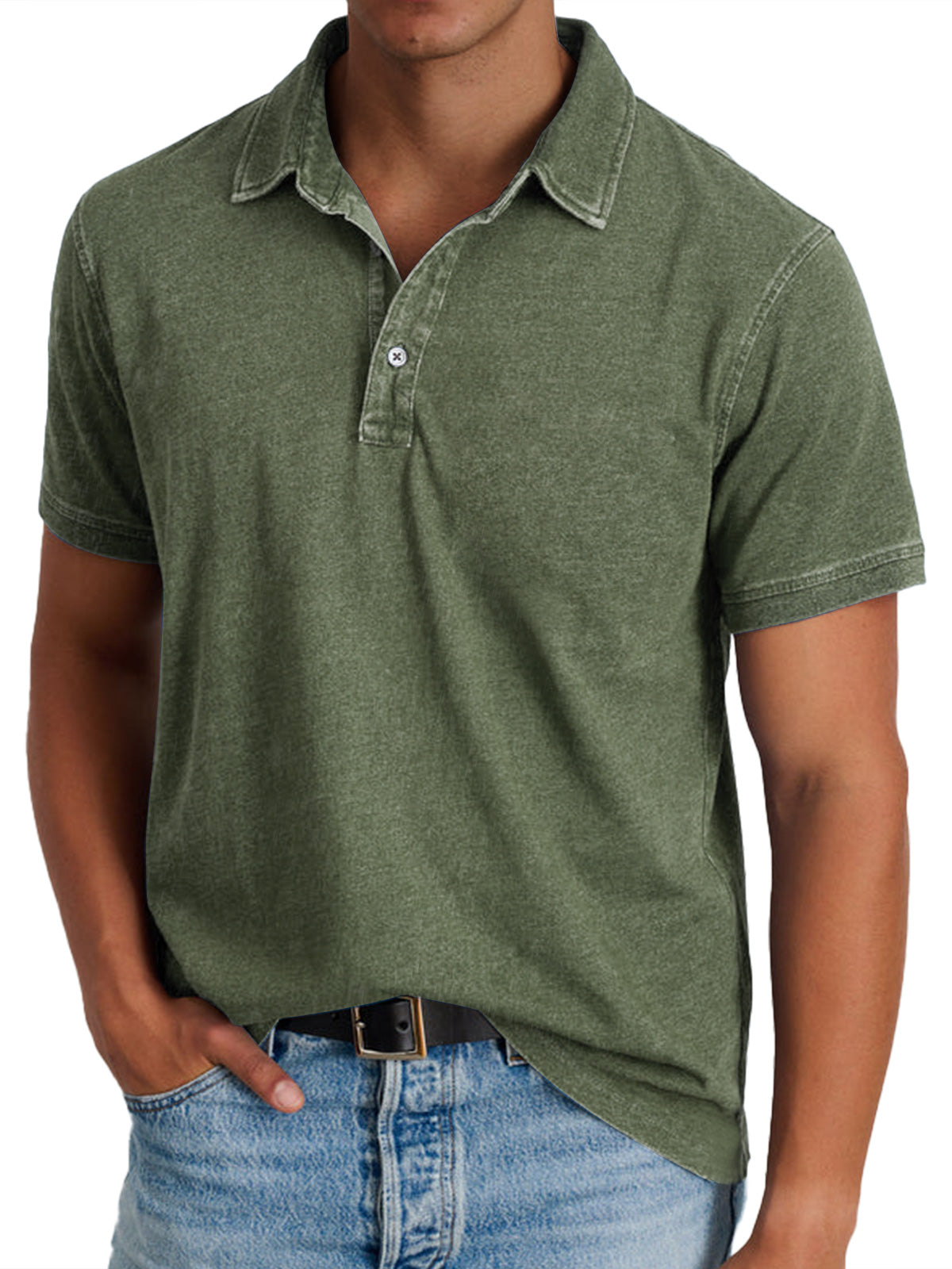 Men's Washed Polo Shirt with Classic Collar