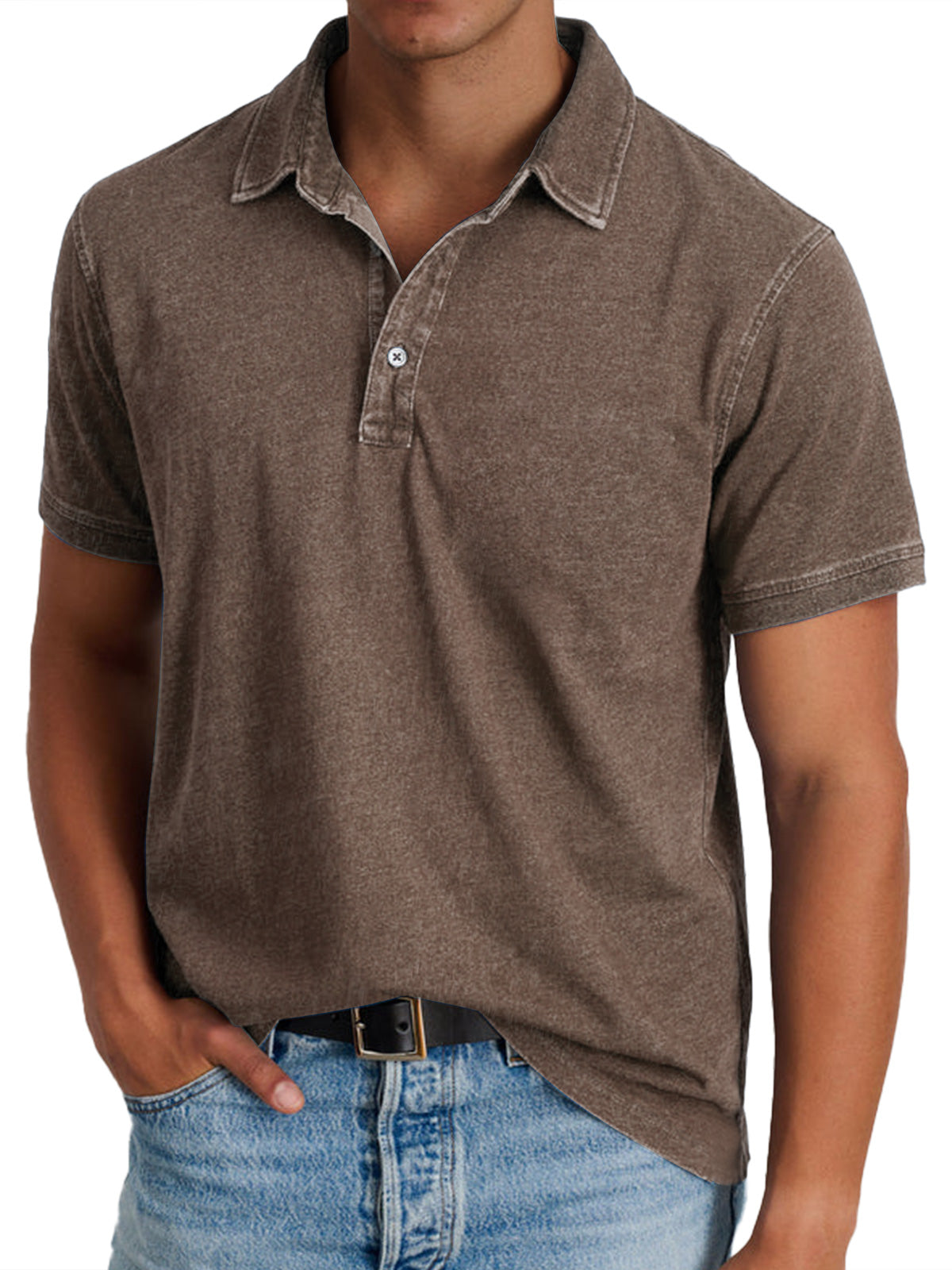 Men's Washed Polo Shirt with Classic Collar