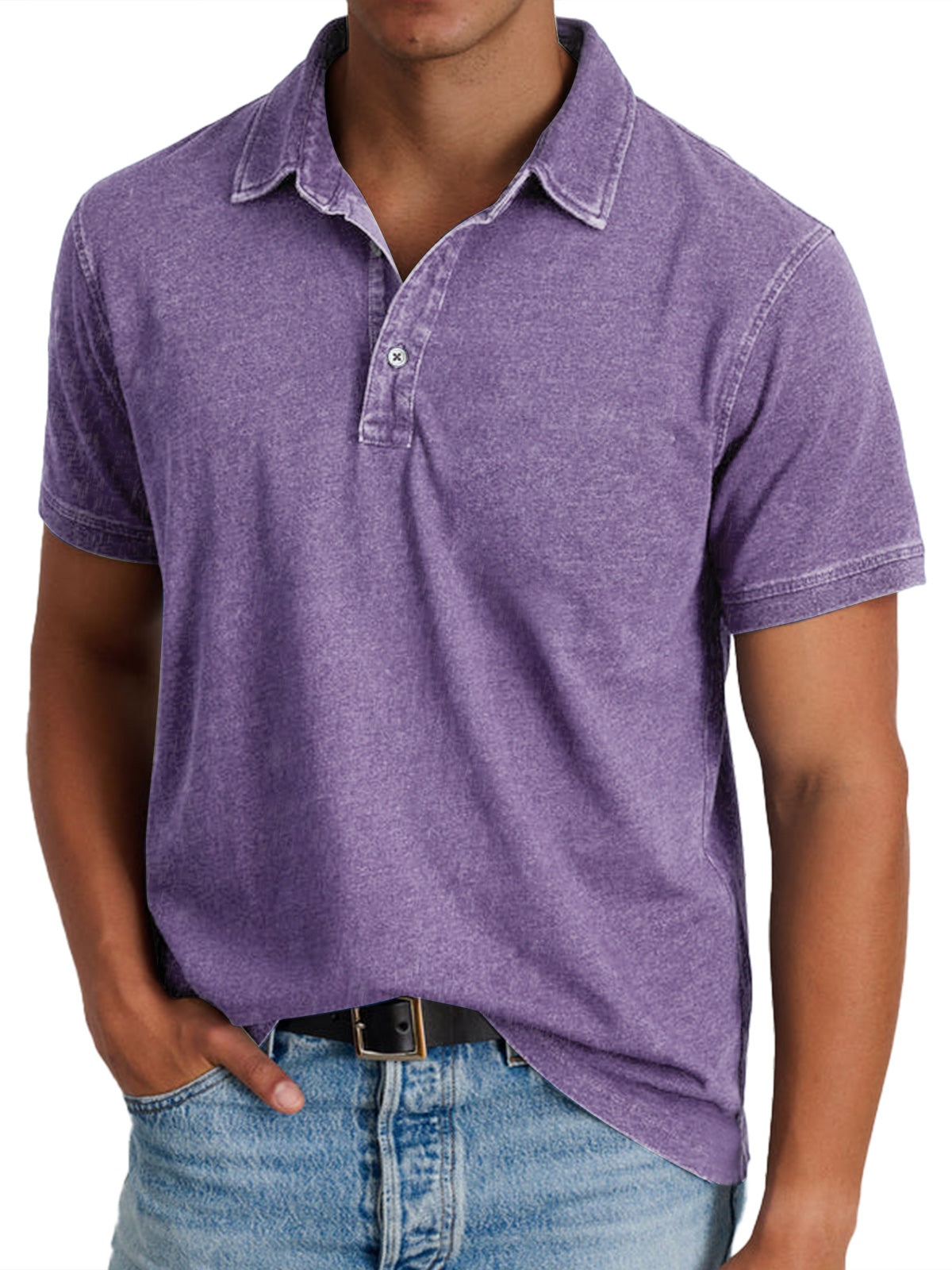 Men's Washed Polo Shirt with Classic Collar