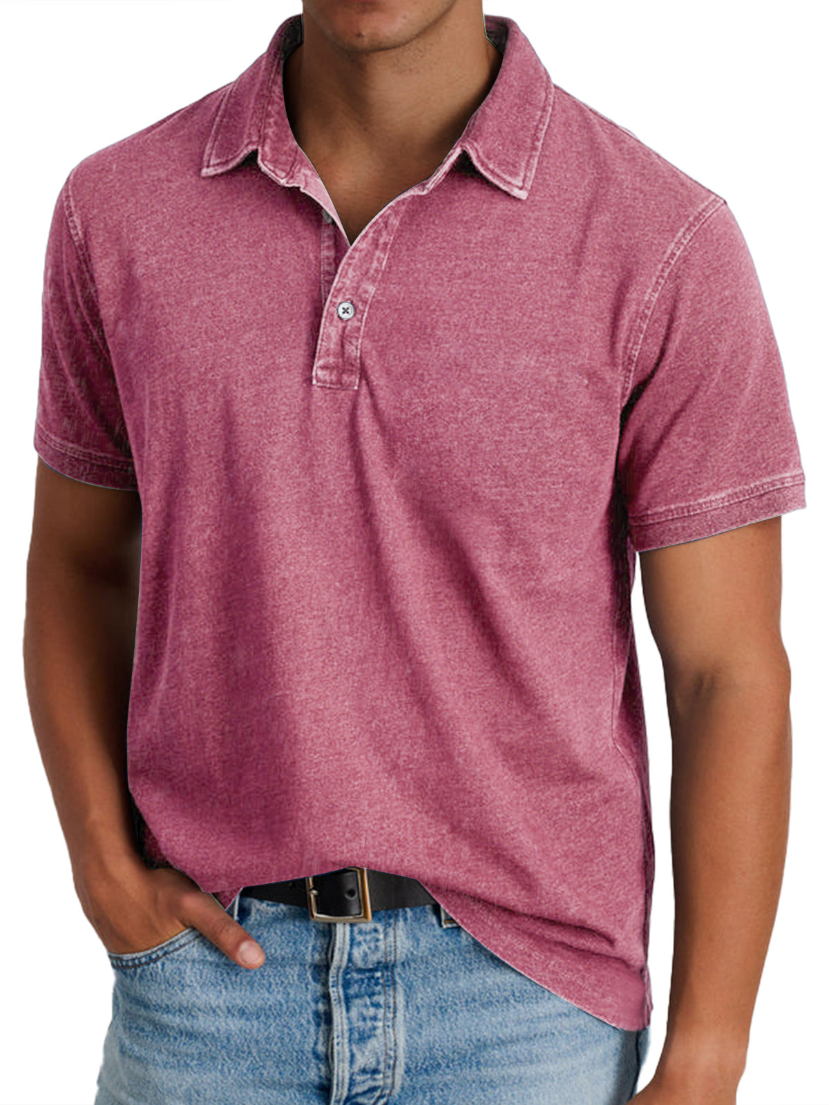 Men's Washed Polo Shirt with Classic Collar