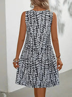 Women's Sleeveless Printed Mini Dress with Keyhole Neckline for Summer Wear