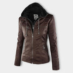 Damen Kapuzenjacke aus veganem Leder mit strukturierter Passform und Reißverschluss-Details