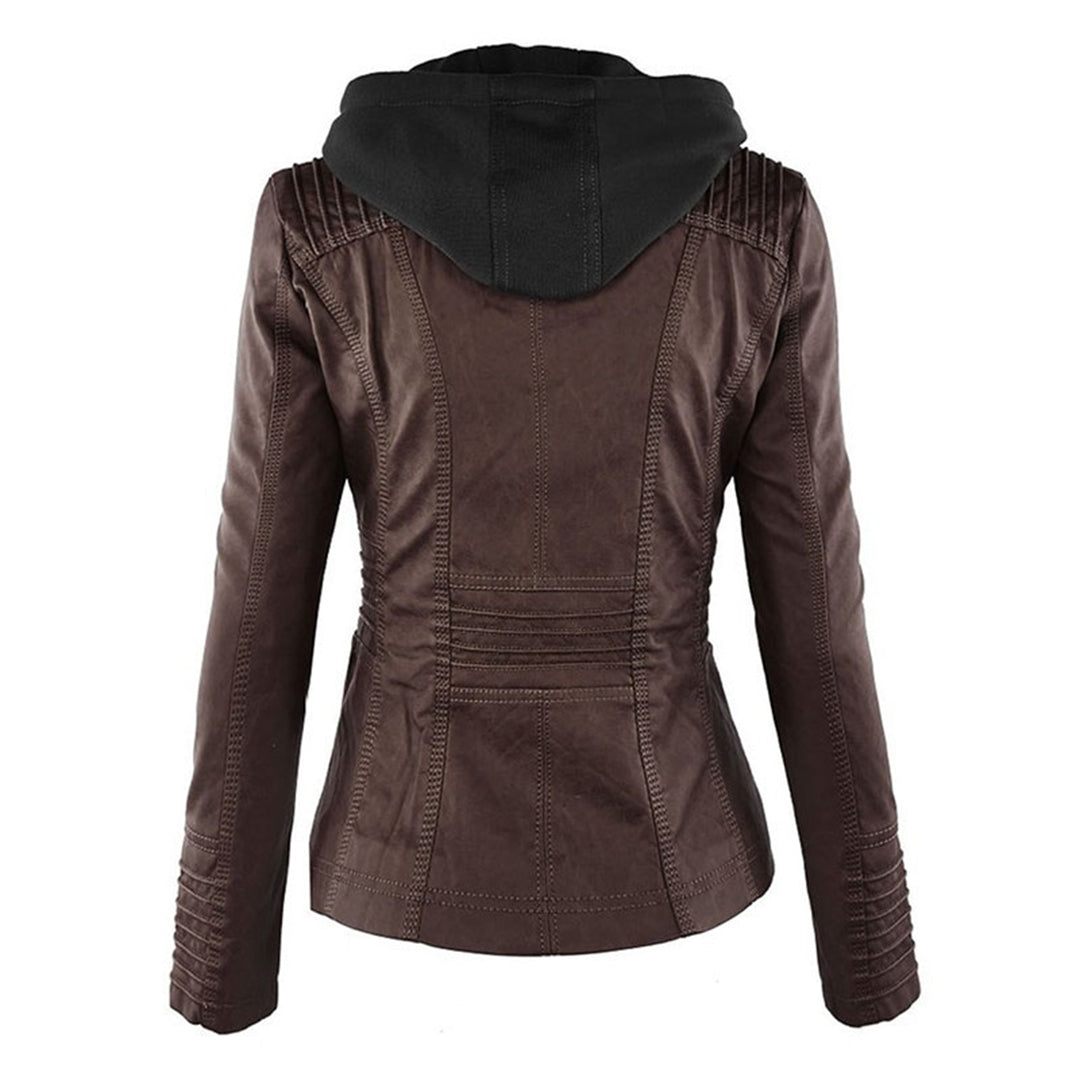 Damen Kapuzenjacke aus veganem Leder mit strukturierter Passform und Reißverschluss-Details