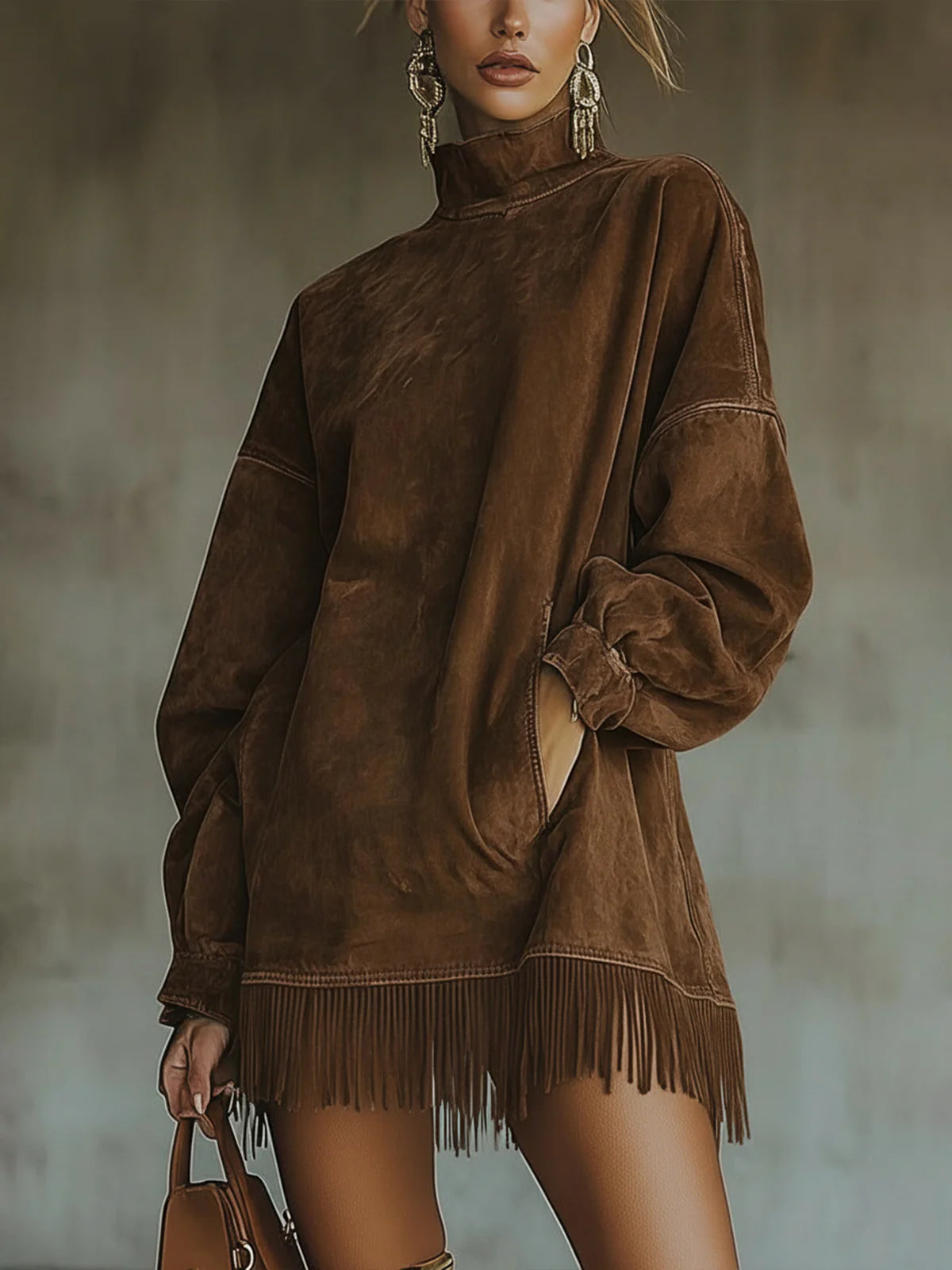 Women's Fringe Hem Turtleneck Tunic
