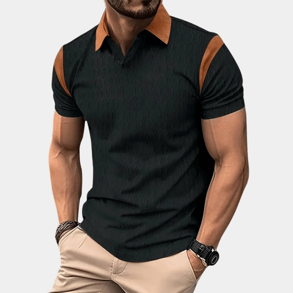 Men's Polo Shirt with Textured Pattern Tailored Fit Smart Casual Summer Style