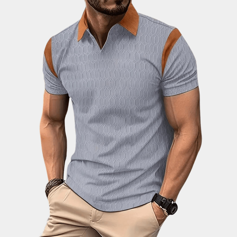 Men's Polo Shirt with Textured Pattern Tailored Fit Smart Casual Summer Style