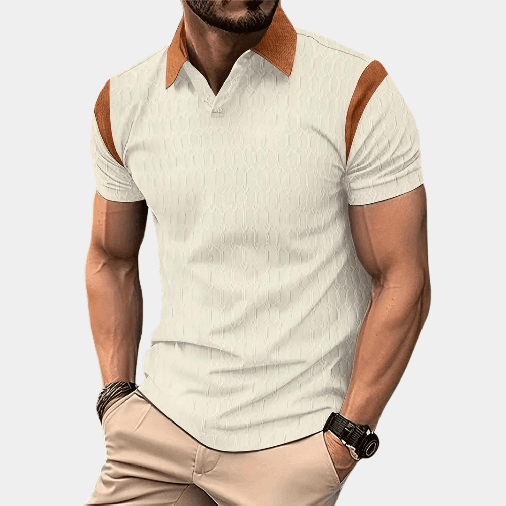 Men's Polo Shirt with Textured Pattern Tailored Fit Smart Casual Summer Style
