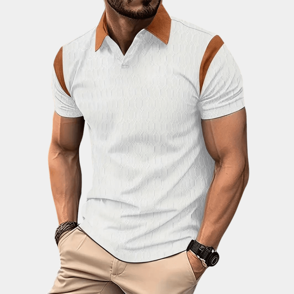 Men's Polo Shirt with Textured Pattern Tailored Fit Smart Casual Summer Style