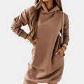 Women's Hooded Sweatshirt Dress with Kangaroo Pocket and Relaxed Fit