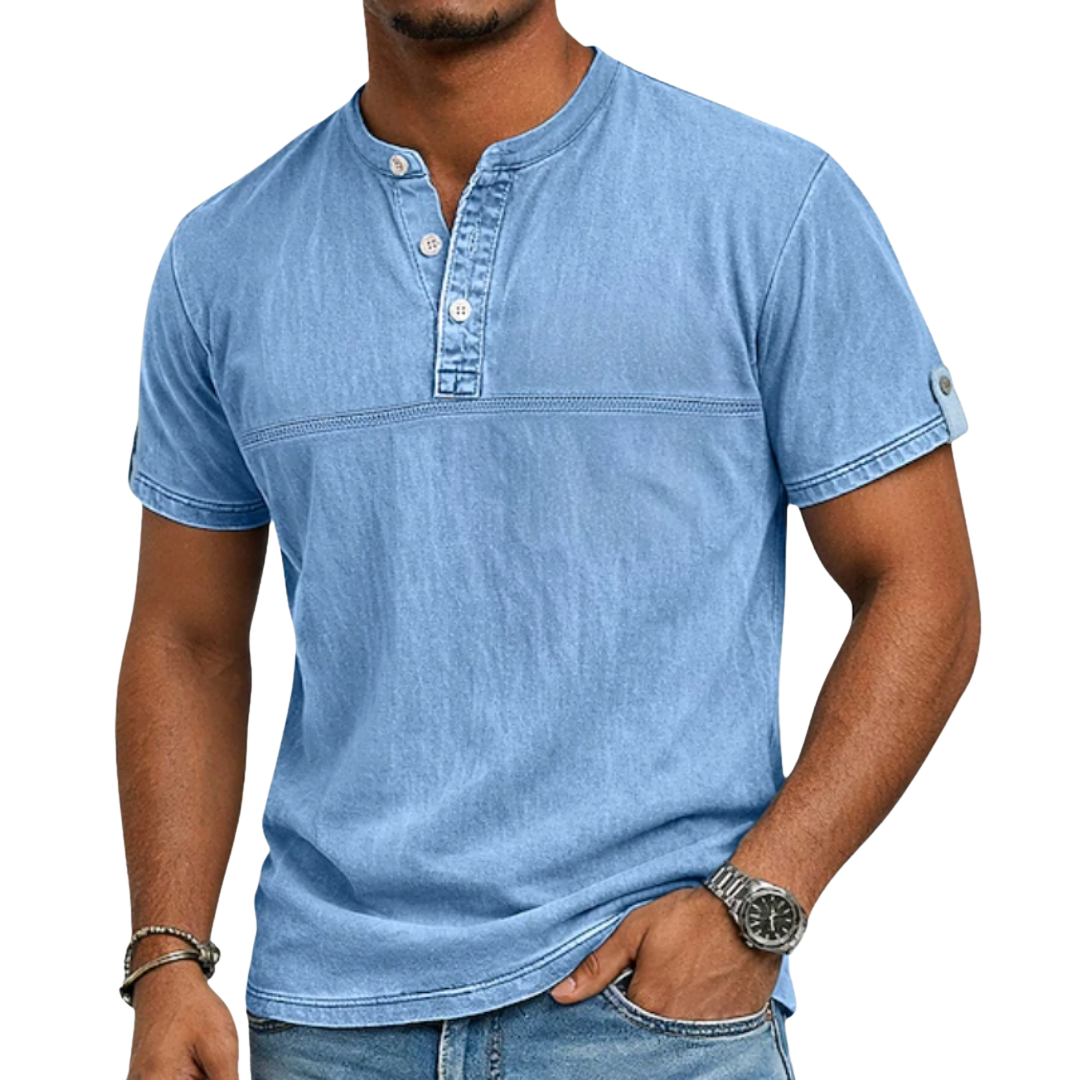 Gewaschenes Henley-T-Shirt für Herren