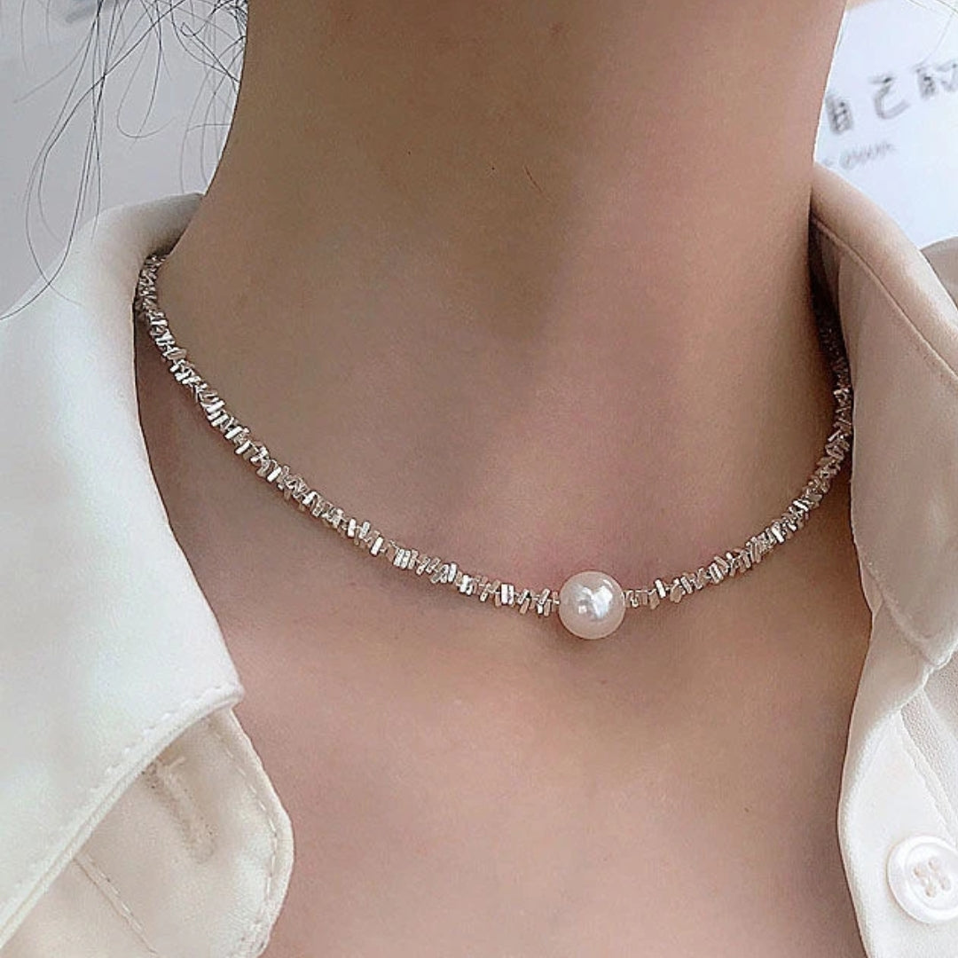 Women’s Single Pearl Silver-Tone Chain Necklace