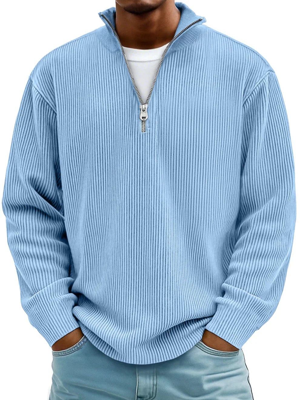 Pullover da uomo a coste con cerniera a un quarto