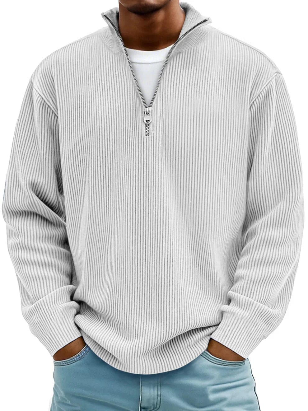 Ribbet pullover med kvart lynlås til mænd