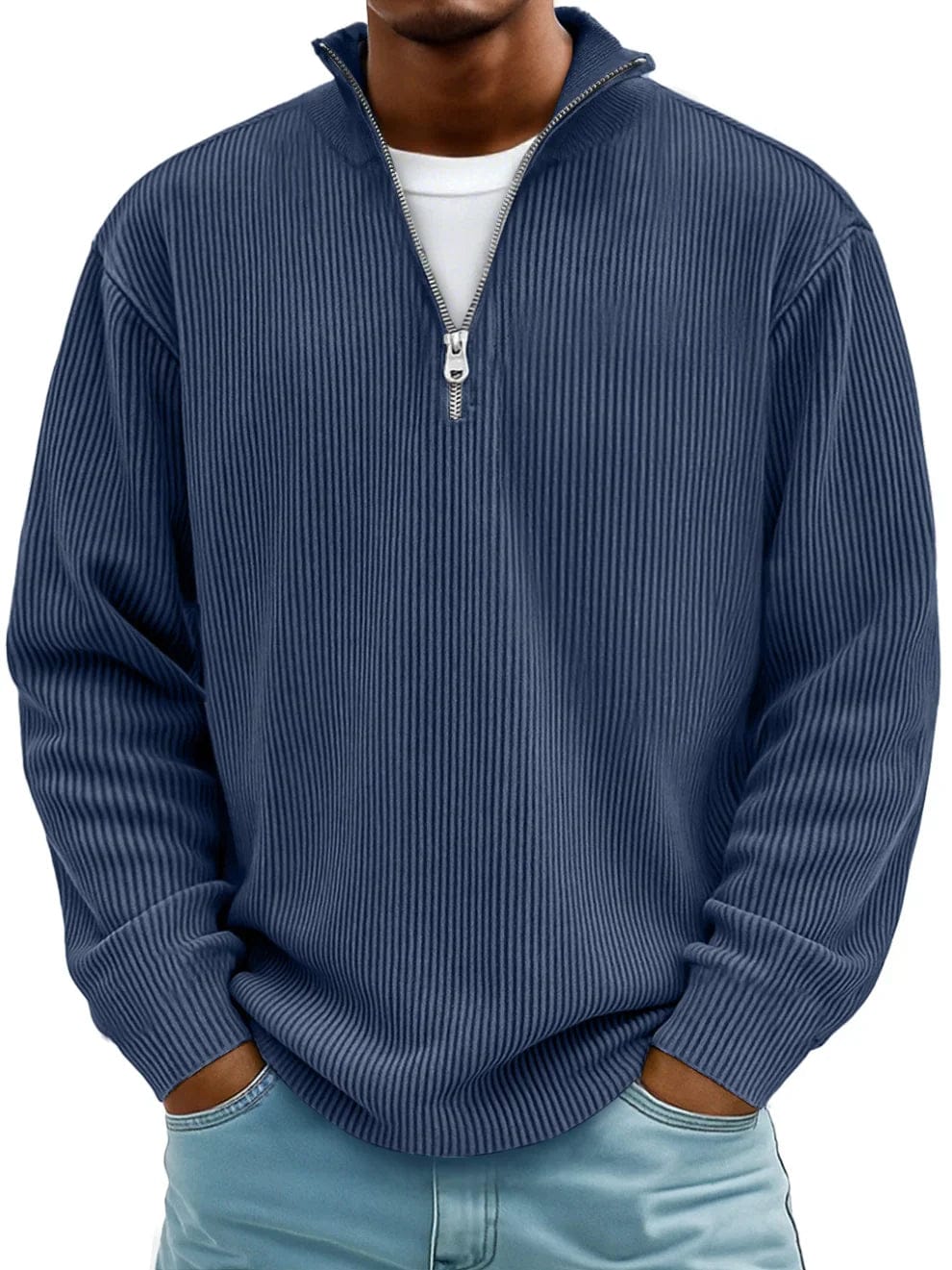 Ribbet pullover med kvart lynlås til mænd