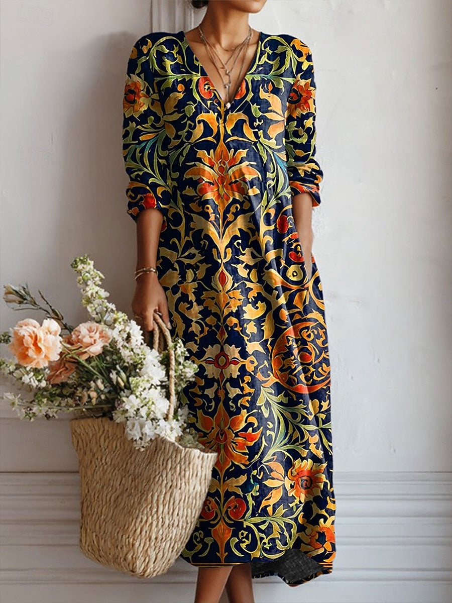 Women's Ornate Print Midi Dress