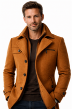 Herrenmantel mit Lagenkragen und Knopfleiste