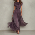 Women's Elegant Lace Trim Chiffon Maxi Dress