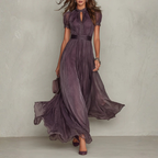 Women's Elegant Lace Trim Chiffon Maxi Dress