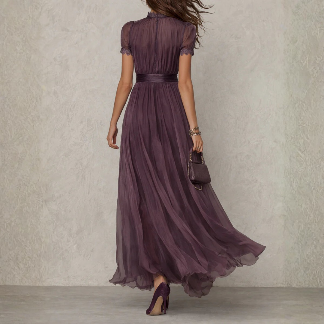 Women's Elegant Lace Trim Chiffon Maxi Dress