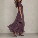 Women's Elegant Lace Trim Chiffon Maxi Dress
