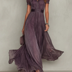 Women's Elegant Lace Trim Chiffon Maxi Dress