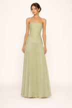 Damen trägerloses Maxikleid mit plissiertem Rock und elegant fließender Passform