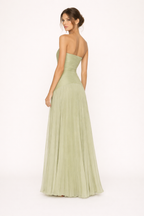 Damen trägerloses Maxikleid mit plissiertem Rock und elegant fließender Passform