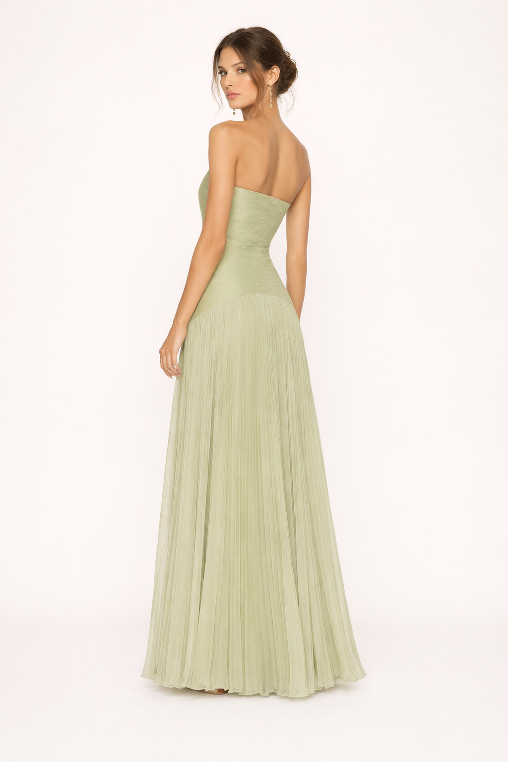 Damen trägerloses Maxikleid mit plissiertem Rock und elegant fließender Passform