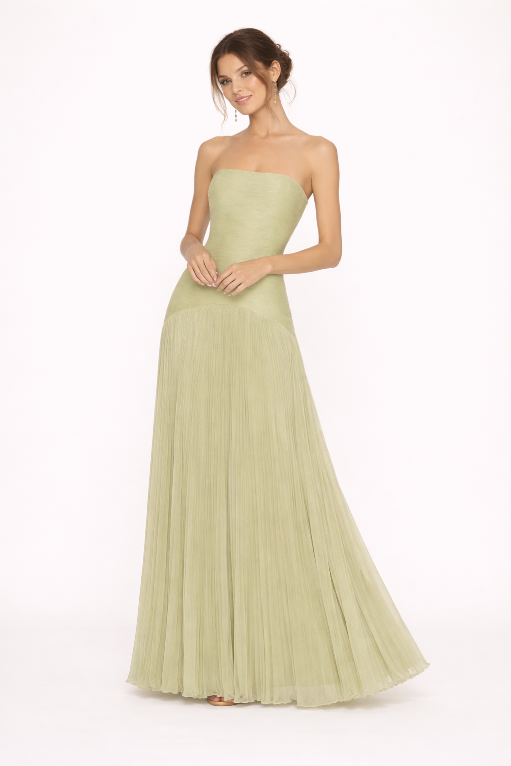 Damen trägerloses Maxikleid mit plissiertem Rock und elegant fließender Passform