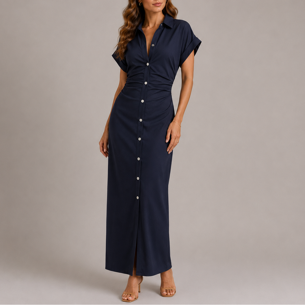 Maxikleid für Damen mit Knopfleiste und geraffter Taille