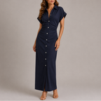 Maxikleid für Damen mit Knopfleiste und geraffter Taille