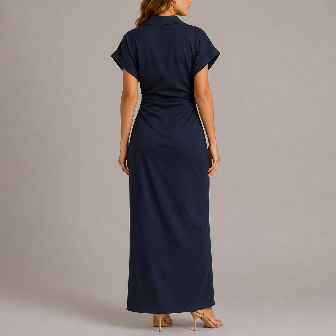 Maxikleid für Damen mit Knopfleiste und geraffter Taille