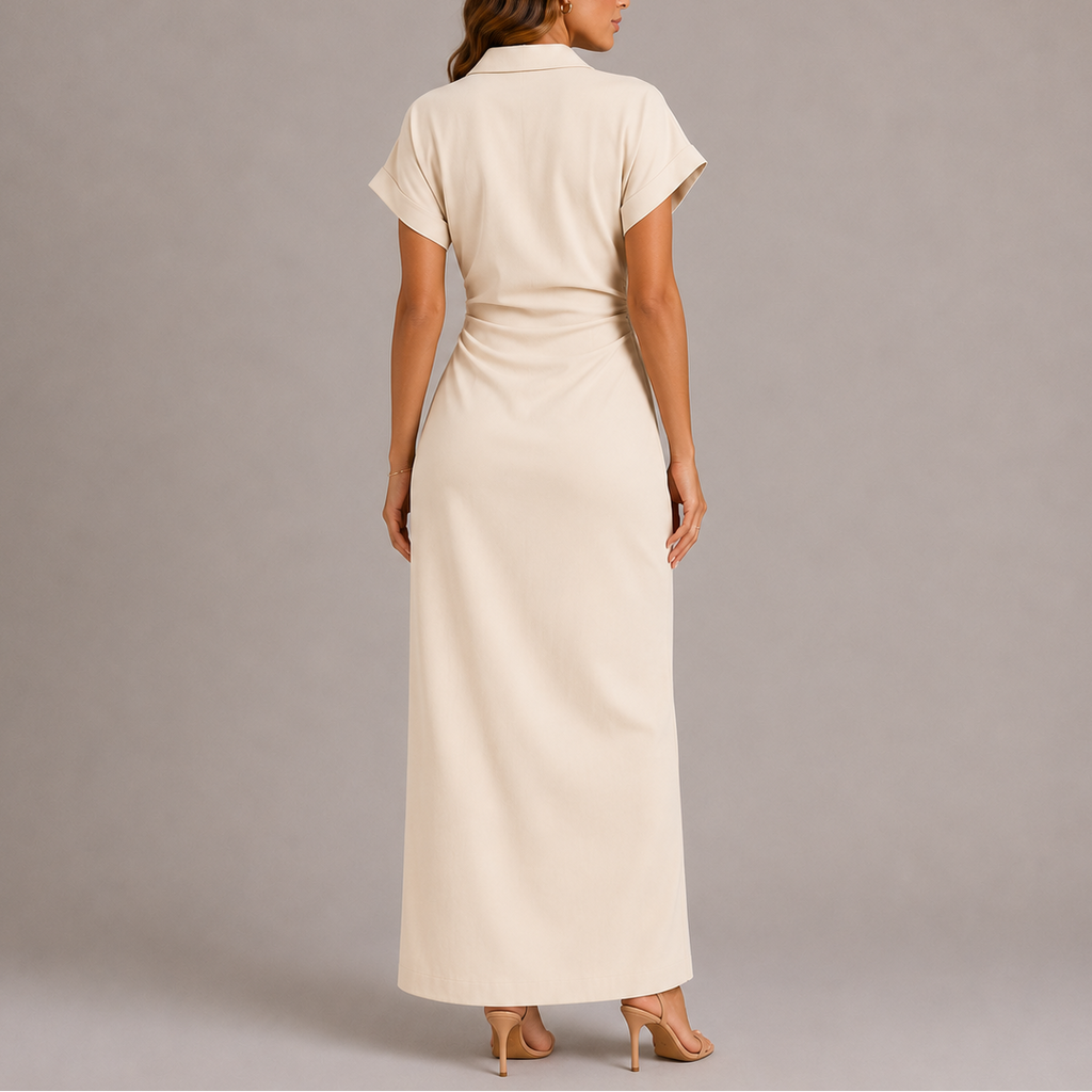Maxikleid für Damen mit Knopfleiste und geraffter Taille