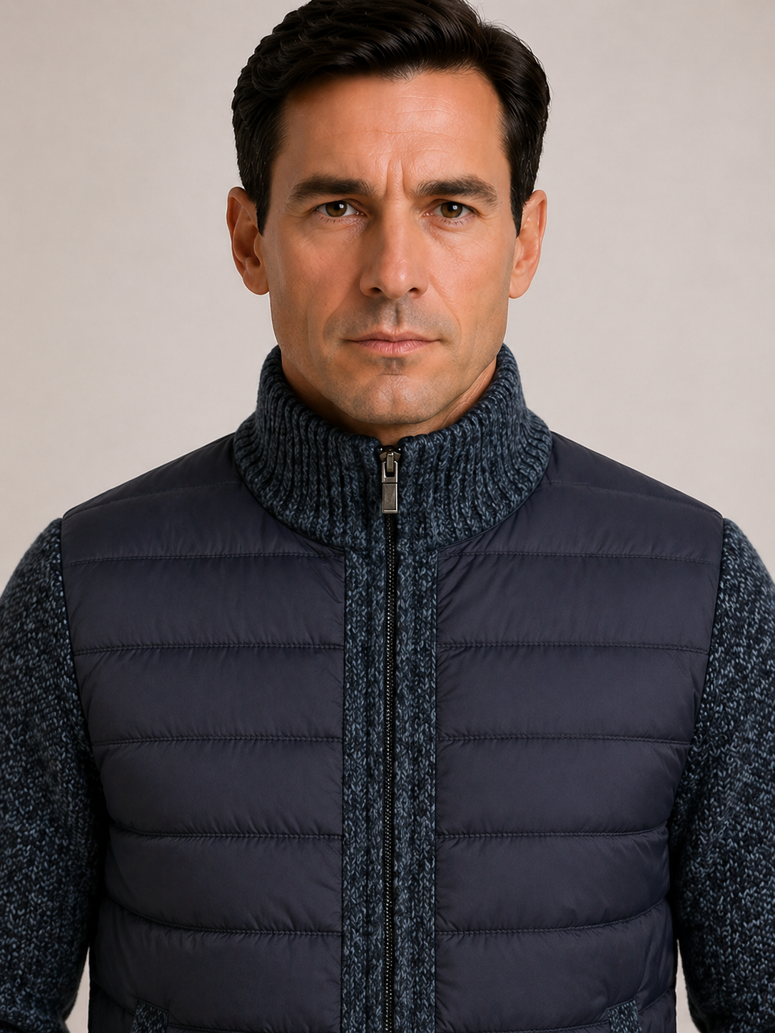 Herren-Steppjacke mit Strickärmeln und Reißverschluss