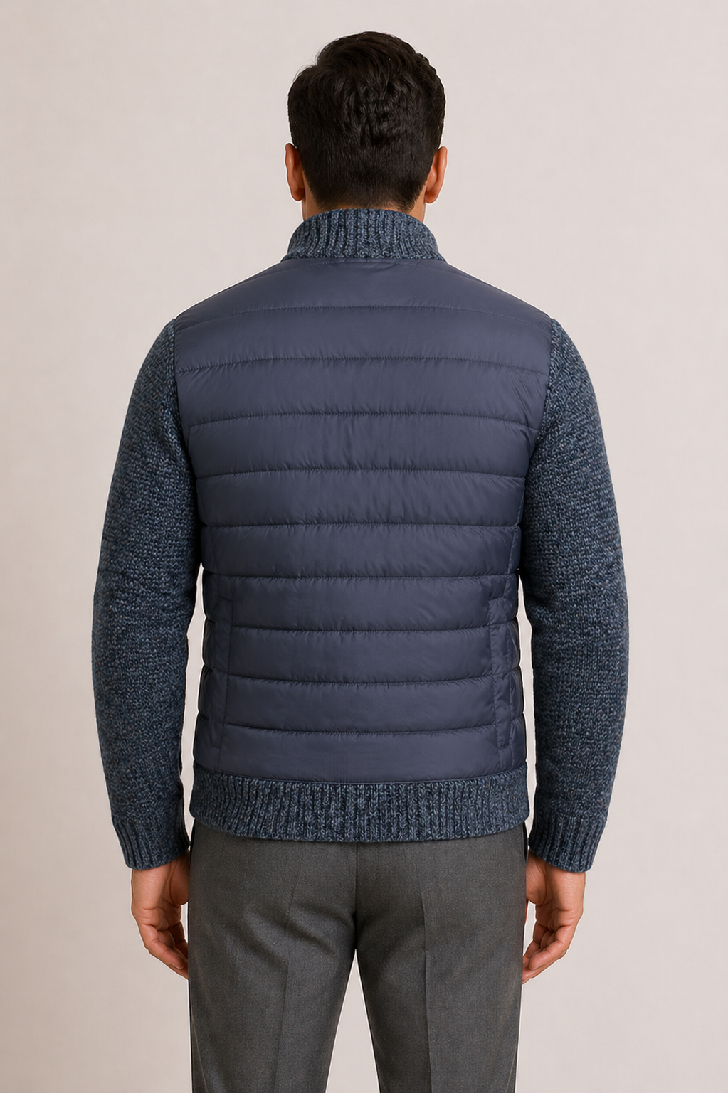 Herren-Steppjacke mit Strickärmeln und Reißverschluss