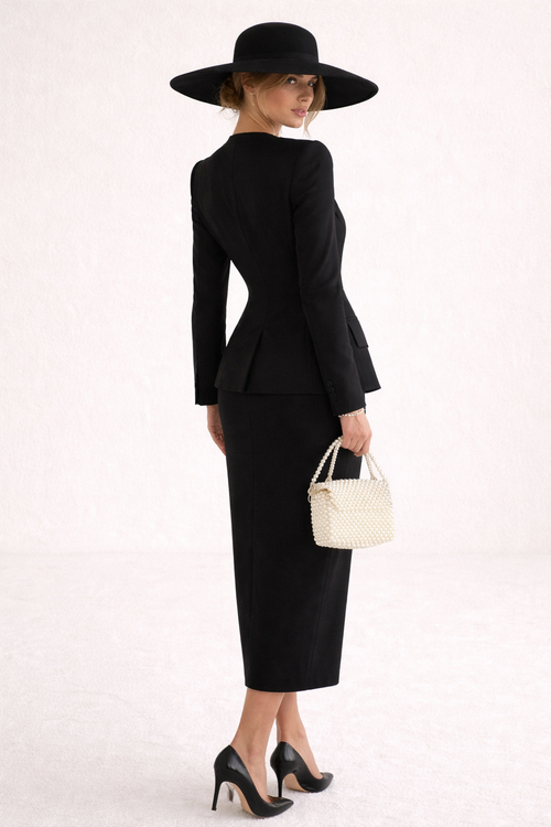 Women Tailored Blazer and Skirt Set with Sleek Fit and Elegant Structured Design