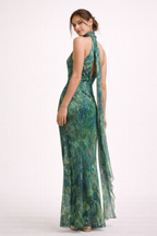 Damen Maxikleid mit Neckholder, fließender Drapierung und elegantem Print-Design