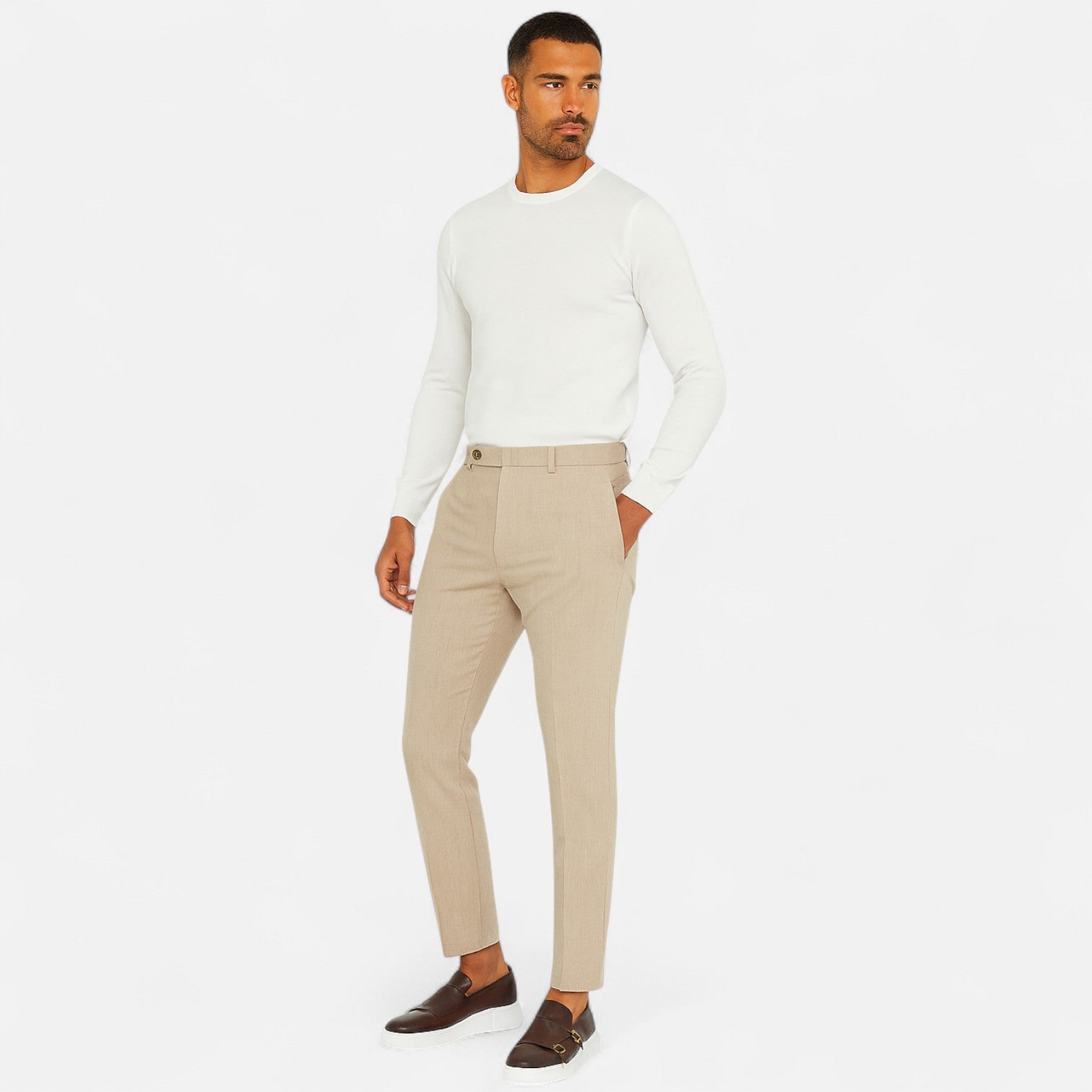 Herren-Ledermokassins mit Doppelriemen und erhöhter Sohle für smarten Casual-Look