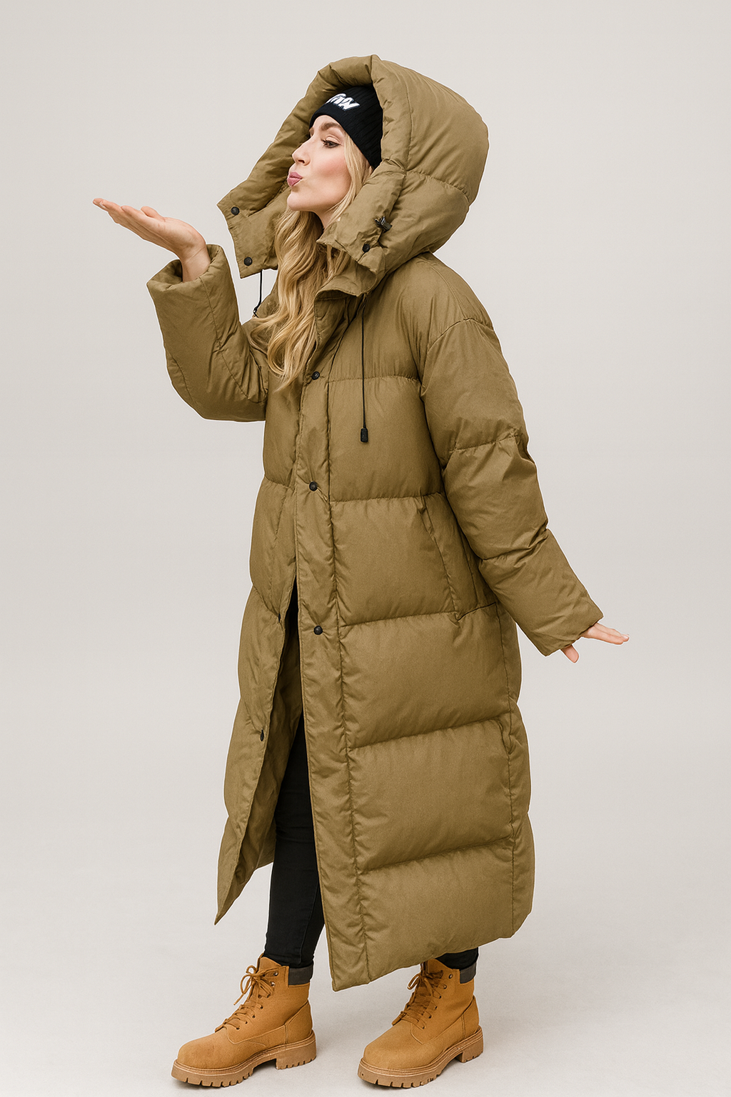 Manteau long matelassé à capuche pour femme