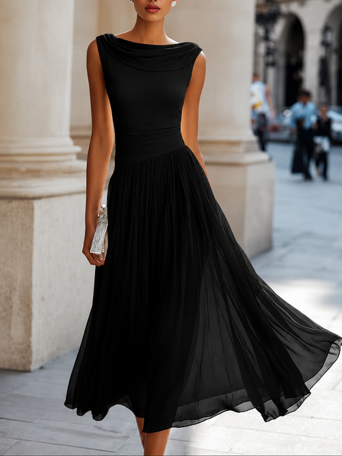 Robe midi plissée sans manches pour femme