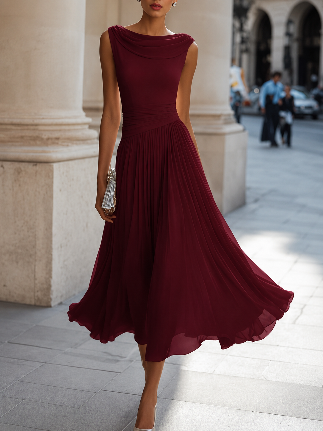 Women's Sleeveless Pleated Midi Dress