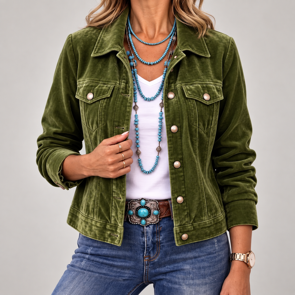 Veste en velours pour femme à boutonnage sur le devant