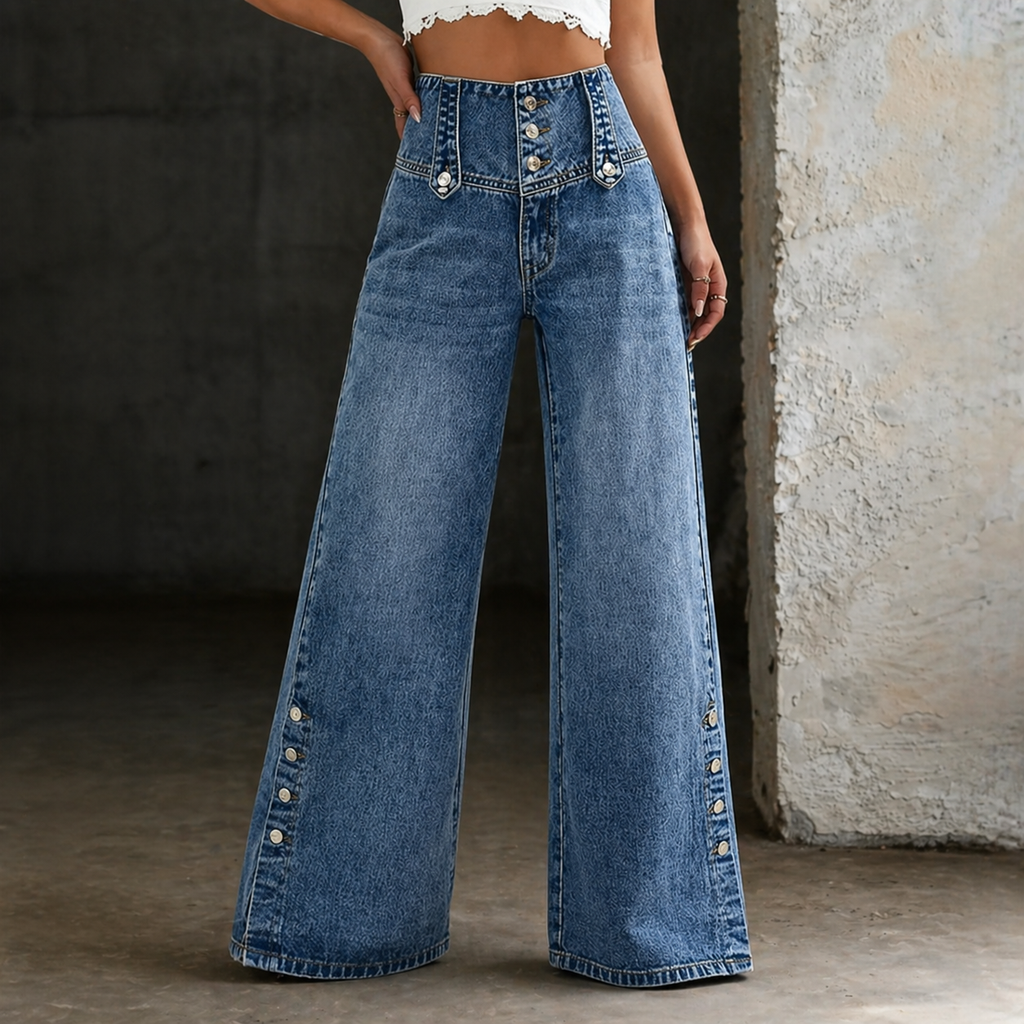 Damen-Jeans mit hohem Bund und weitem Bein